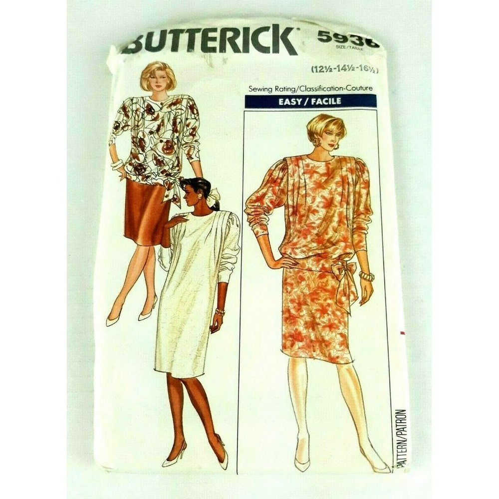 Butterick 5936 Dress Top Skirt Size 12 14 16 Plus